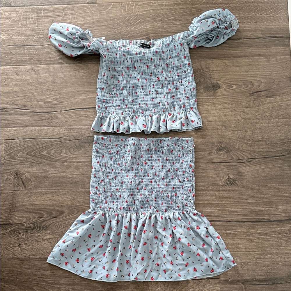 Floral Blue Mini Skirt Set